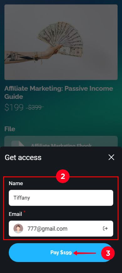 Authorizing on Taplink and tapping the Pay button