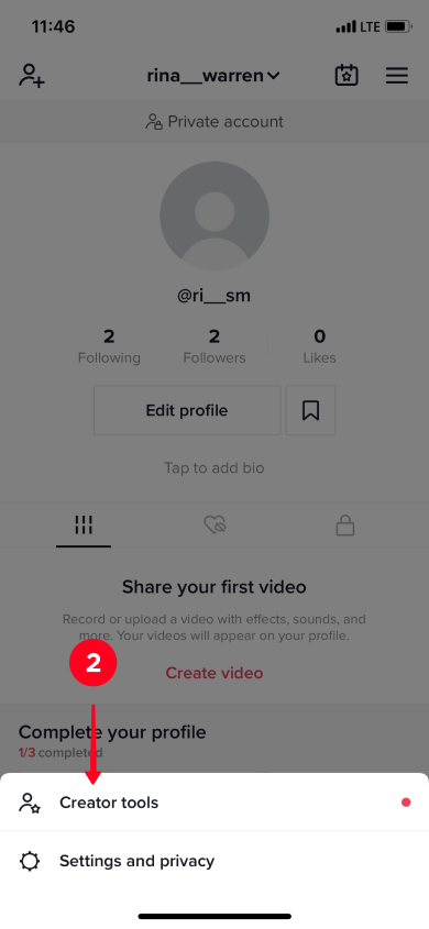 Choosing Creator tools in the TikTok app