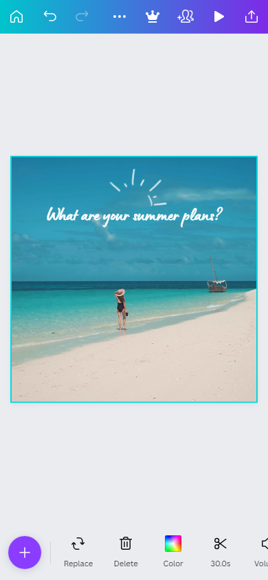 Highlighted Instagram post design in the Canva editor with the Replace, Delete, Color, cut features