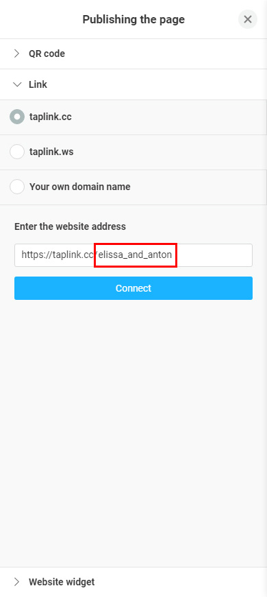 Highlighted unique part of a wedding website URL