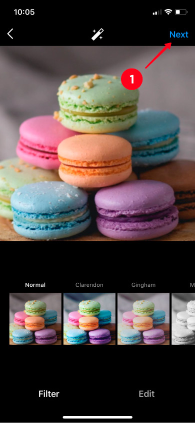 Tapping Next in the Instagram post publishing menu