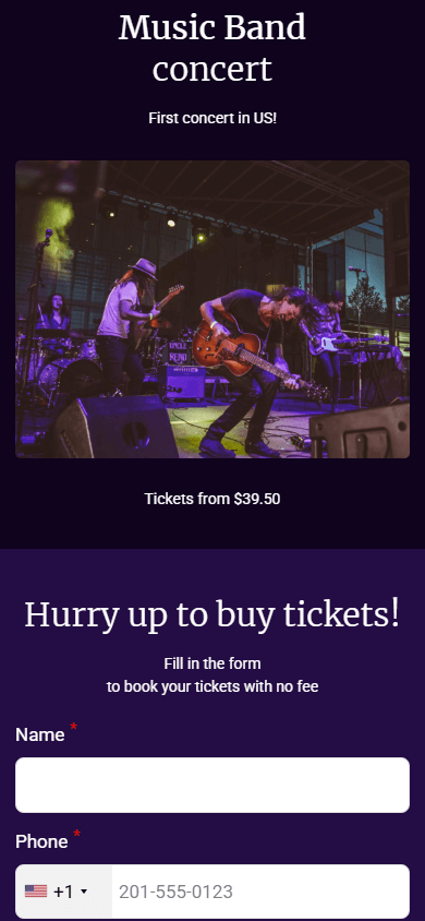 A Taplink website of the music band