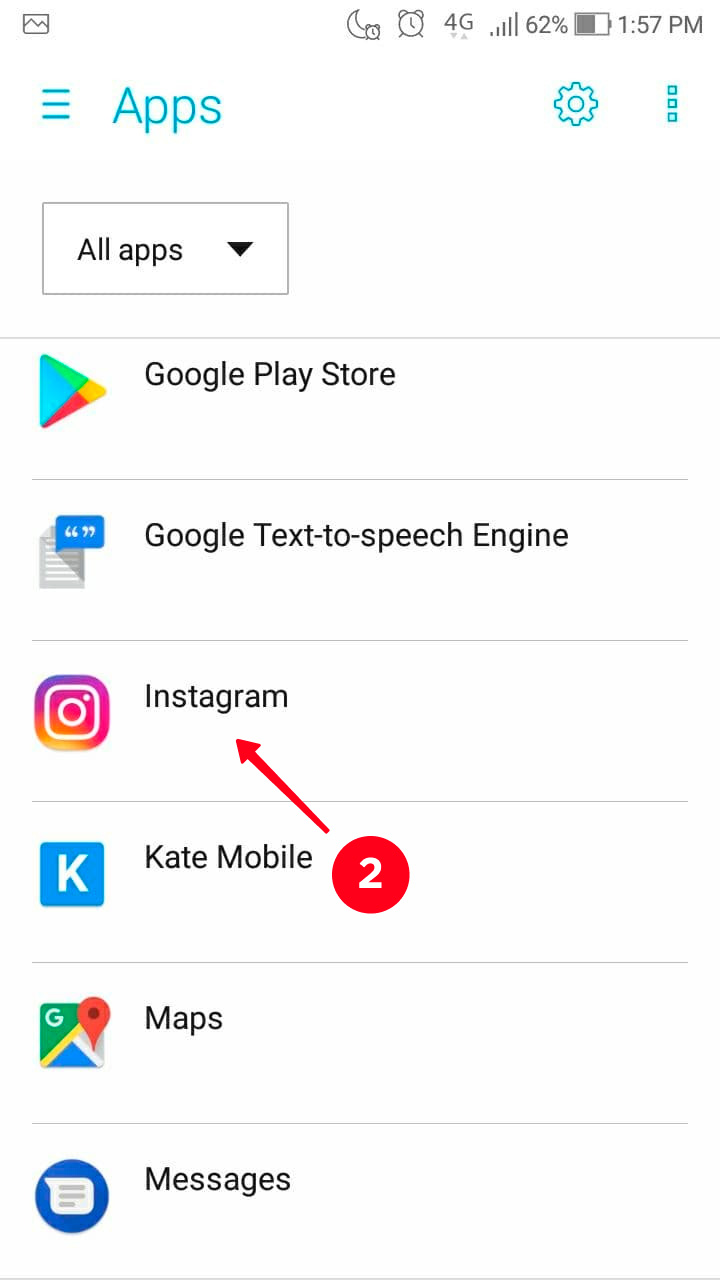 Choosing Instagram in the App settings on a smartphone