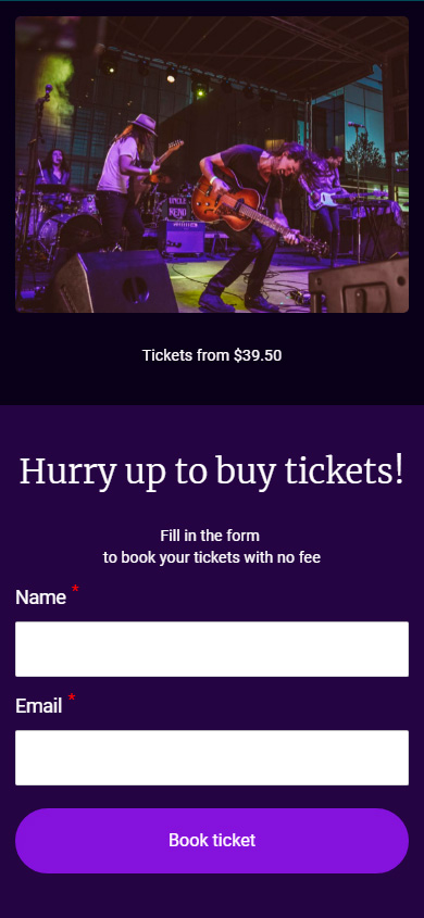 Taplink page with an opt-in form for selling tickets on Instagram