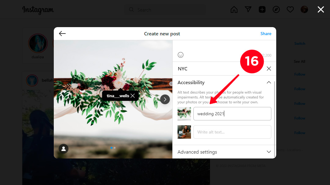 Writing alt texts for photos when posting to Instagram in the desktop browser