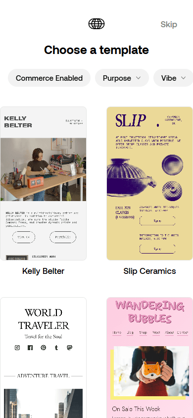 Mobile website templates in Universe Website Builder