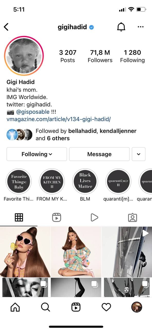 Instagram page of an influencer with added highlights