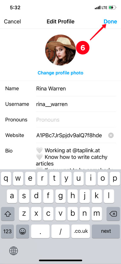 Saving changes made in the Instagram profile settings