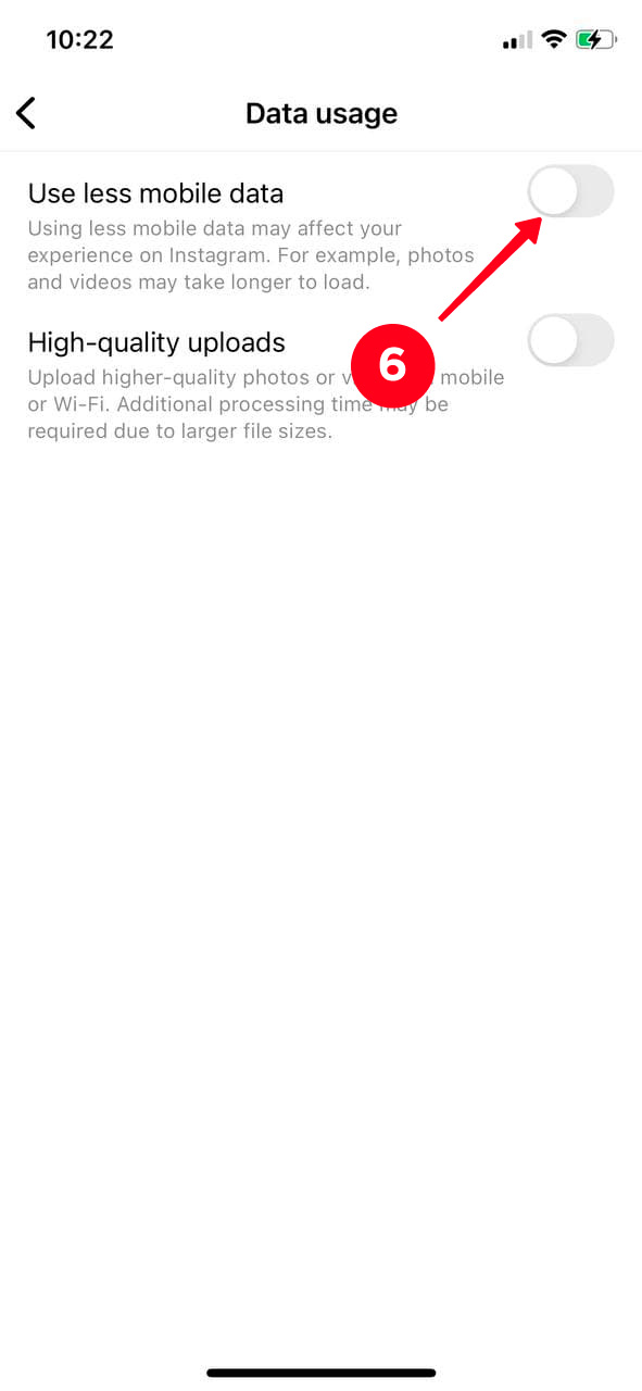 Activating the Use less mobile data feature in the Data usage settings