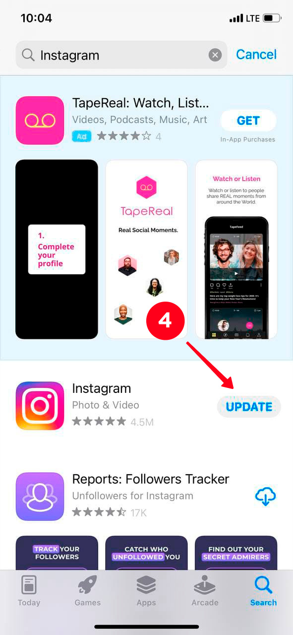 Updating the Instagram app on an iPhone