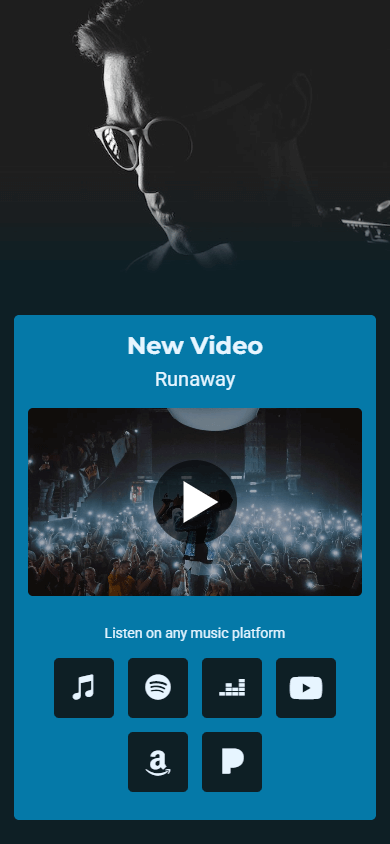 Top of the musician’s landing page that was built with Taplink