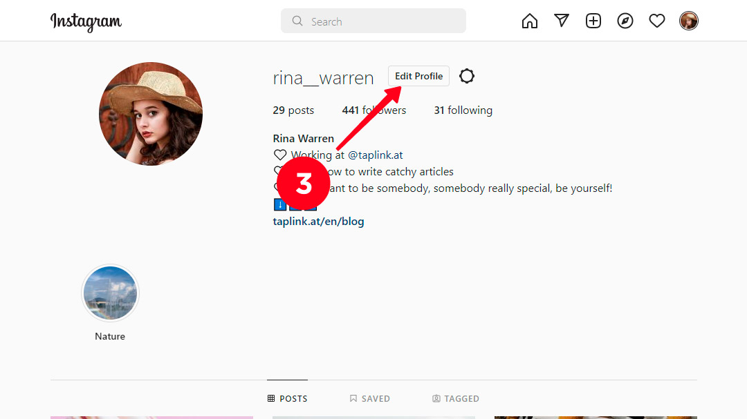 Clicking Edit Profile on an Instagram profile page