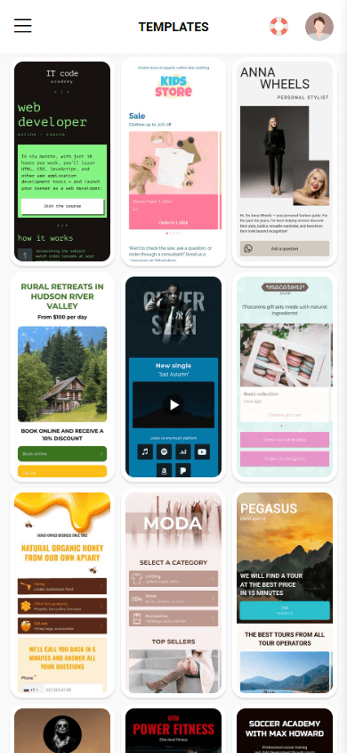 Nine page templates in the Taplink library