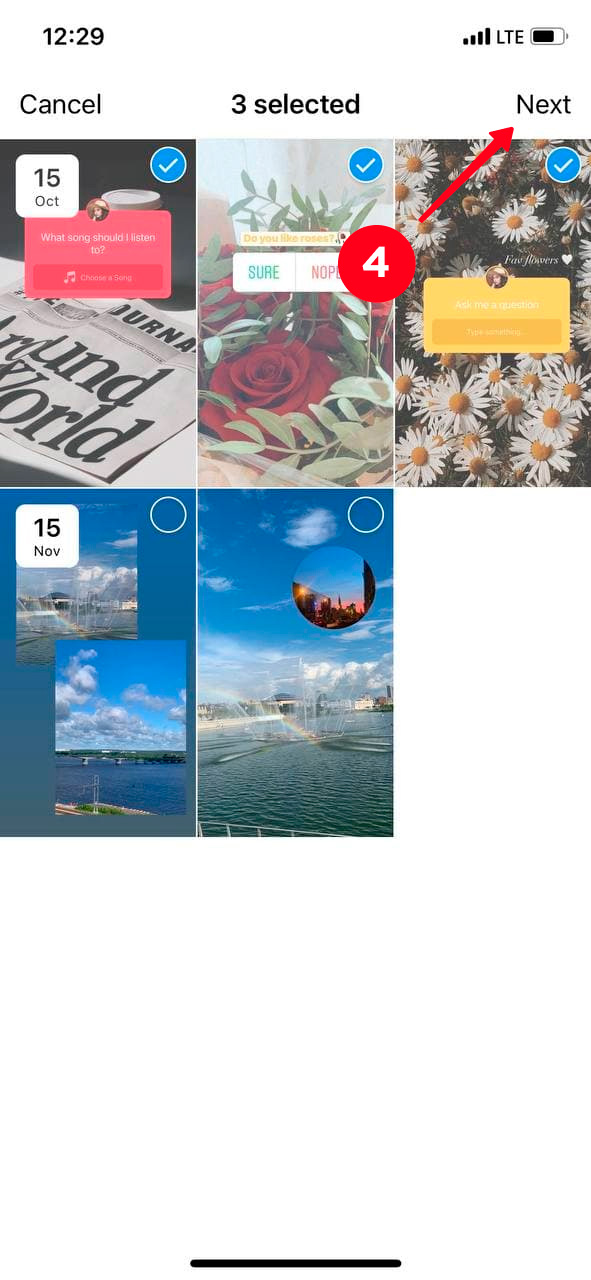 Tapping Next when creating an Instagram highlight