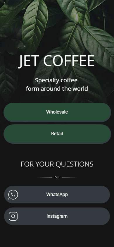 Coffee shop’s website created with Taplink