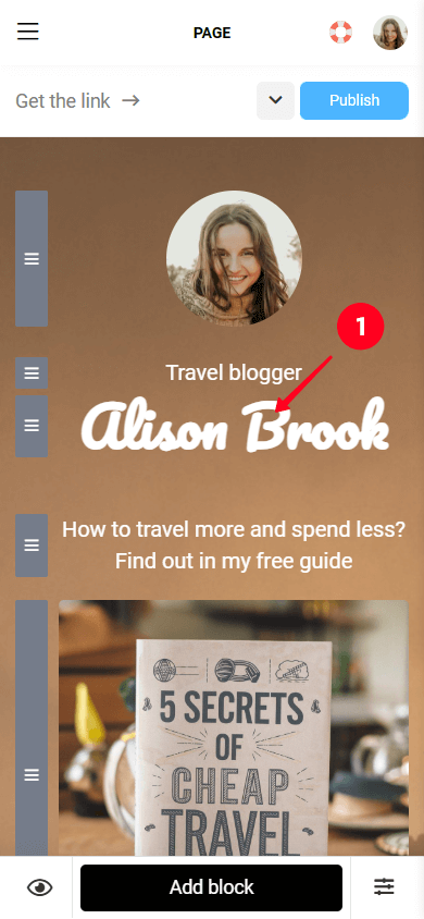 Tapping the headline in the builder of the landing page for building an email list