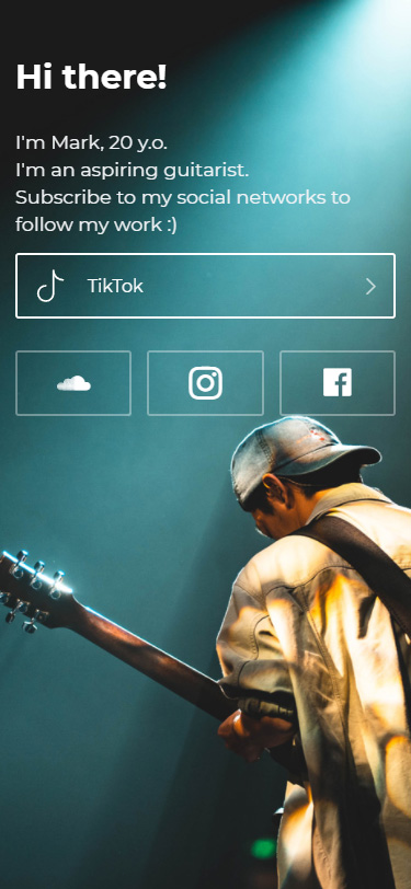 Taplink page made for musician’s social profiles on TikTok and Instagram