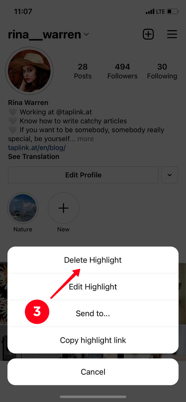 Tapping Delete Highlight in the action menu