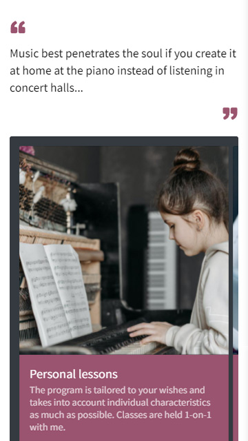 Beschreibung des Einzelunterrichts auf der Seite "Über mich" eines Pianisten
