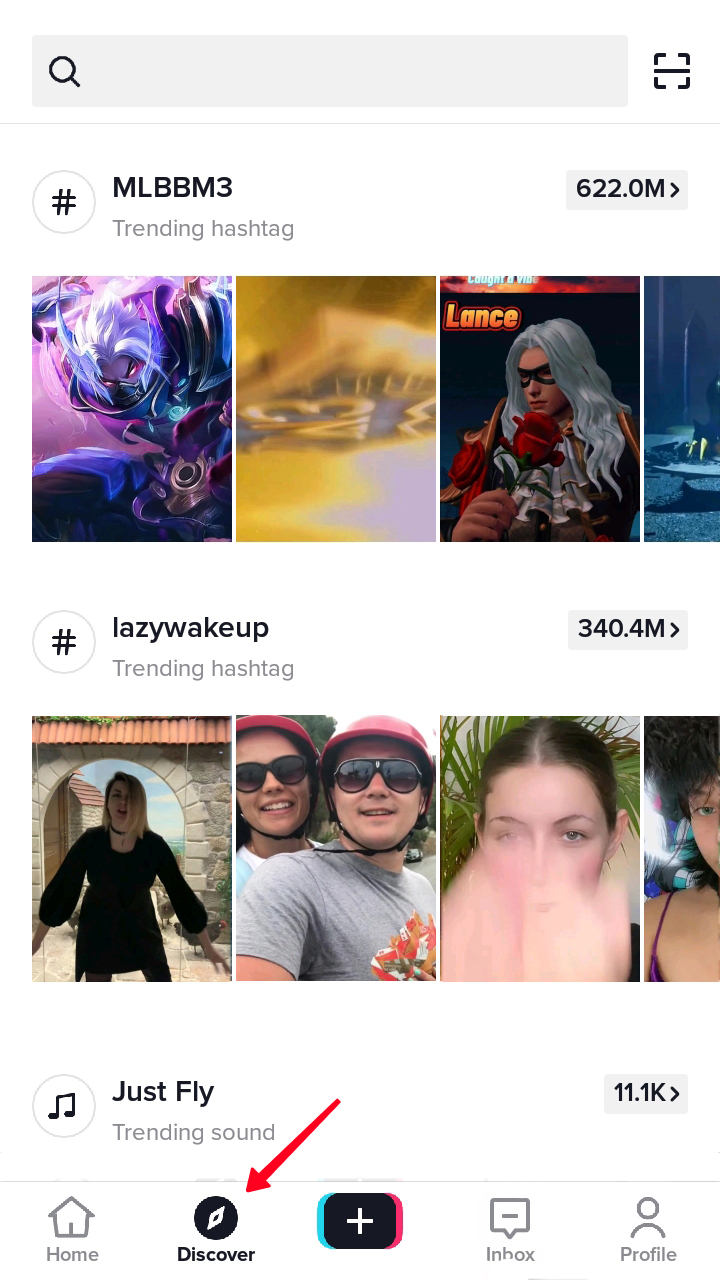 Highlighted Discover tab in the TikTok phone app