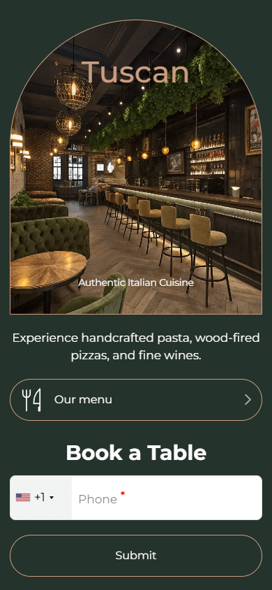 Tautan di halaman bio restoran Italia yang dibuat dengan Taplink sebagai alternatif untuk Bio Sites dan Linktree.