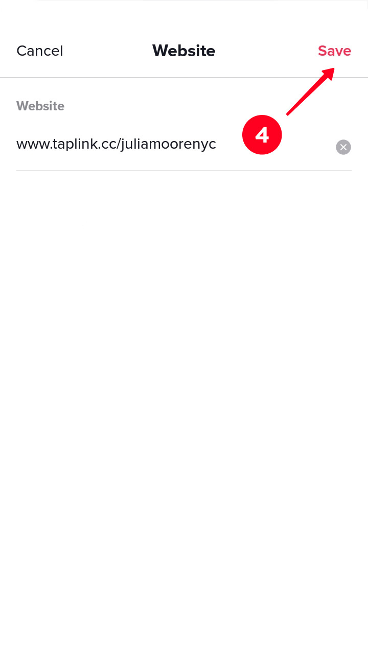 Salvare le modifiche alle impostazioni del sito web di un profilo TikTok