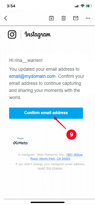 Tapping Confirm email address in an email