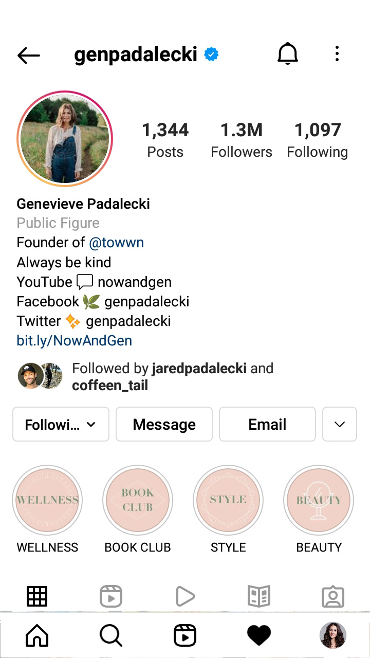 User’s page with a portrait photo set as the Instagram profile picture