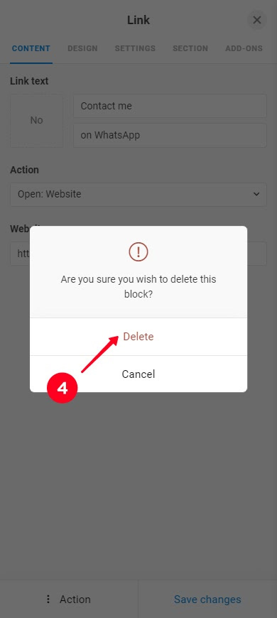 Confirming the button deletion on Taplink