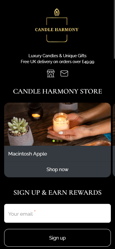The candle store page created with Taplink as an alternative to Linkpop and Linktree