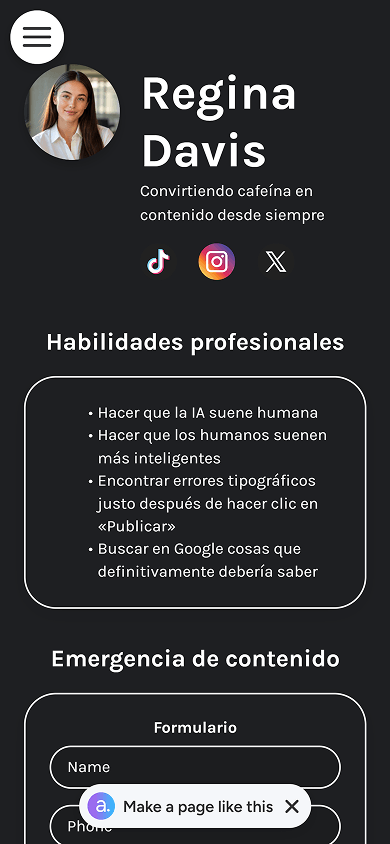 Página de destino creada con atom.bio