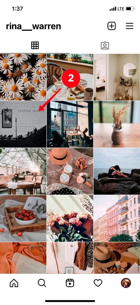 Tapping a photo in the Instagram profile grid