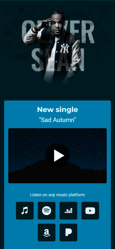 Instagram link in bio page with a music video and streaming platform links made on Taplink