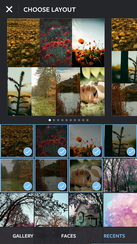 Picking multiple photos for an Instagram post in a collage app