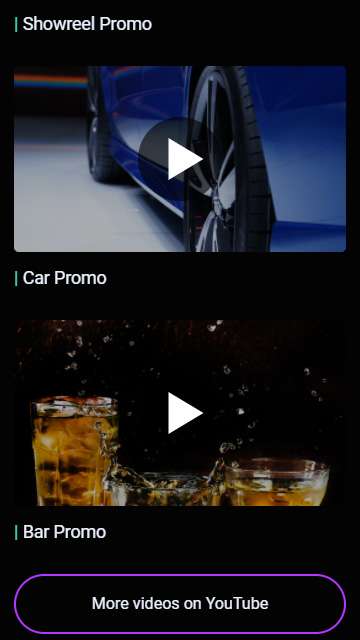 Auto- und Barvideos zur Darstellung von Arbeitsbeispielen eines Videofilmers