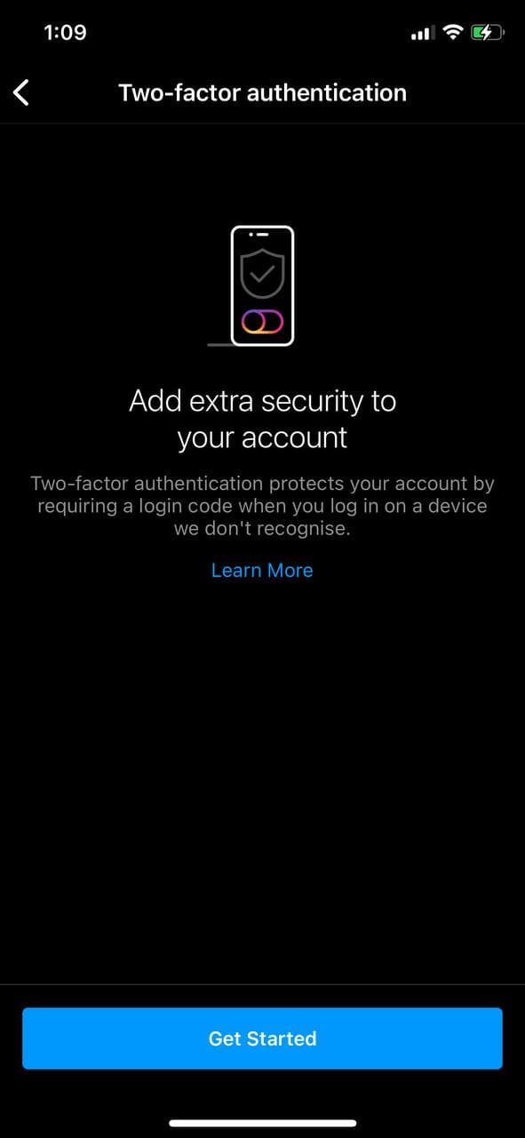 Two-factor authentication set-up page