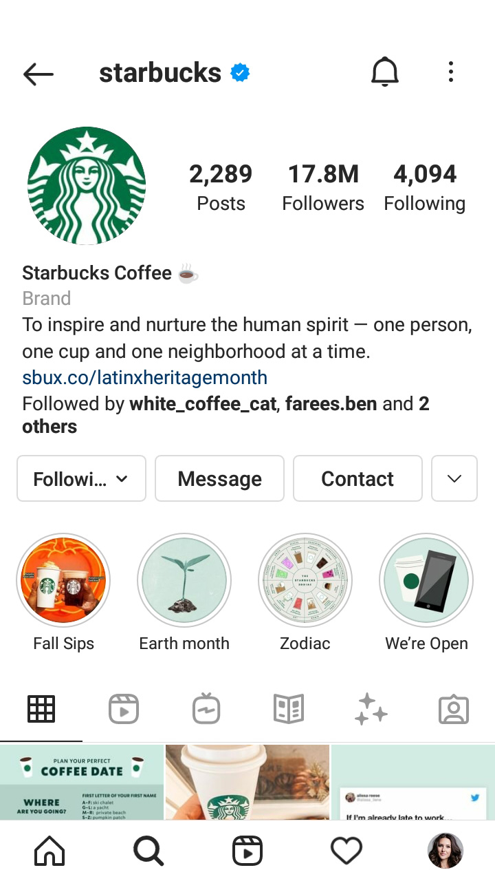 Pagina del profilo Instagram verificata con un segno di spunta blu