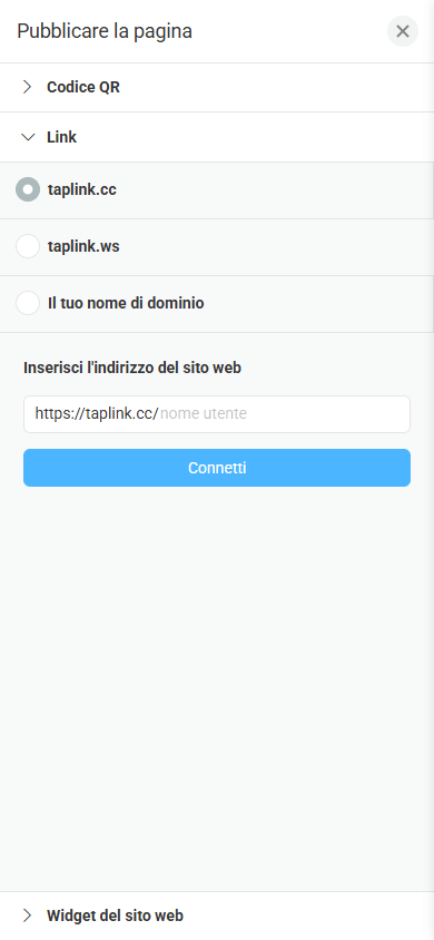 Creazione del link della pagina Linktree