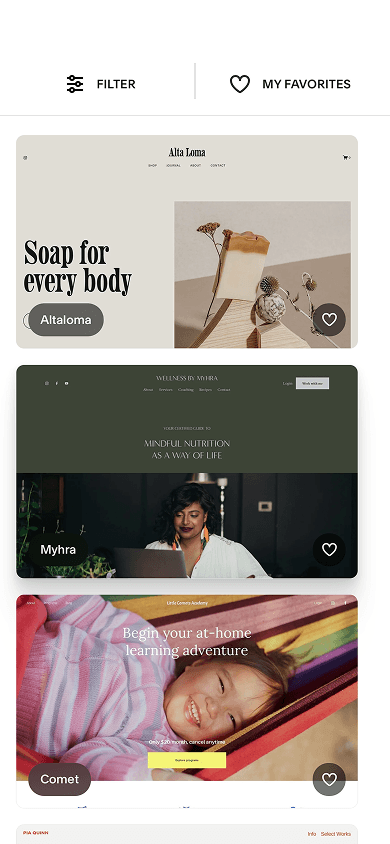 Mobile website templates in Squarespace