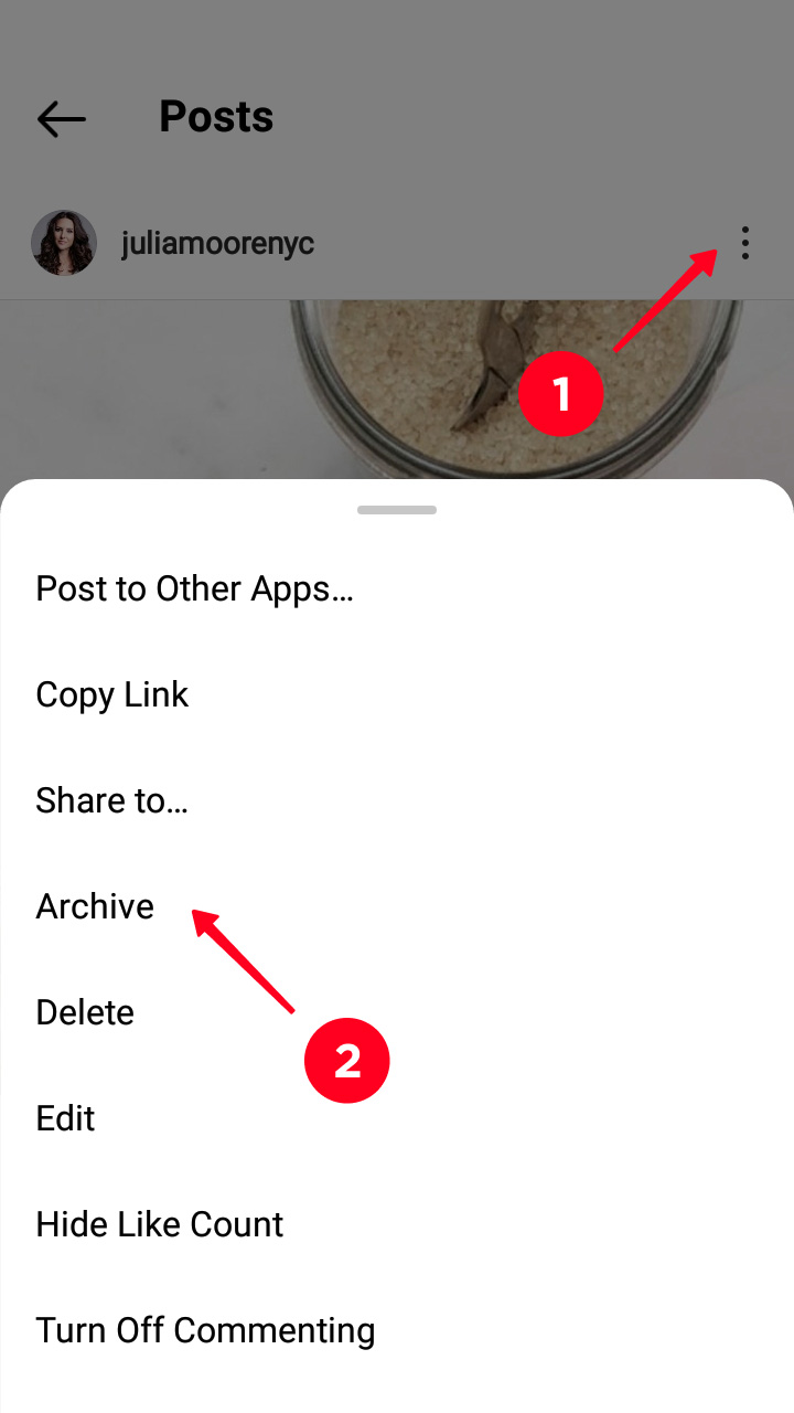 Archiving an Instagram post in the app