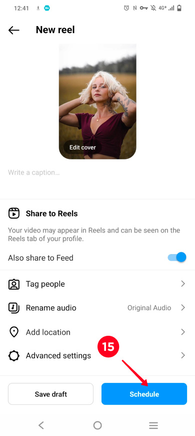 Tapping Schedule in the Reel posting menu on Instagram