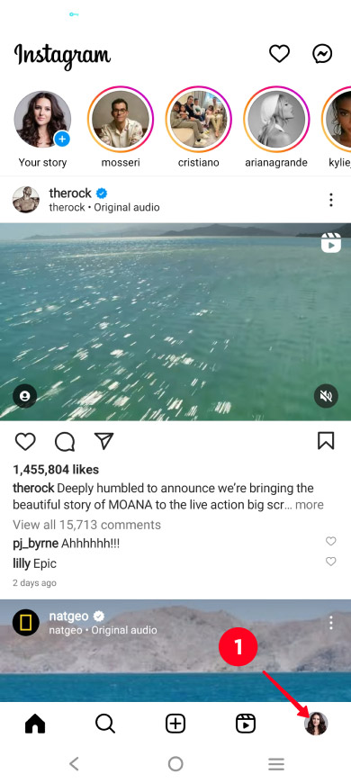 Going to a profile page from the Instagram homepage in the app