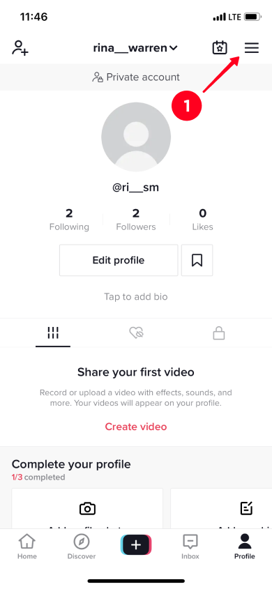 Tapping the three bar icon in the TikTok profile tab