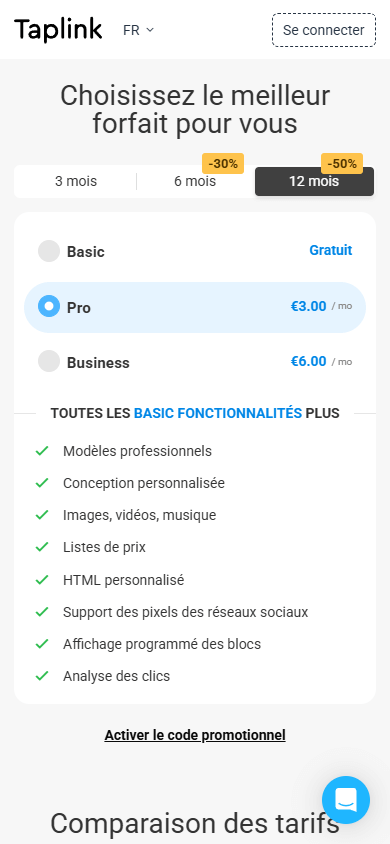 Plan tarifaire Pro