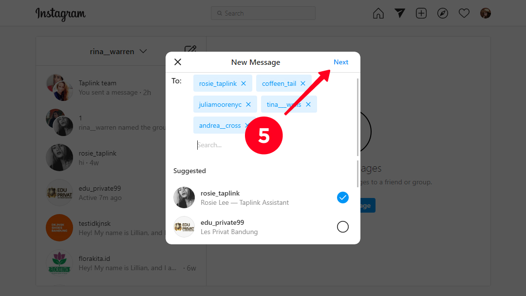 Finishing adding users to an Instagram group chat