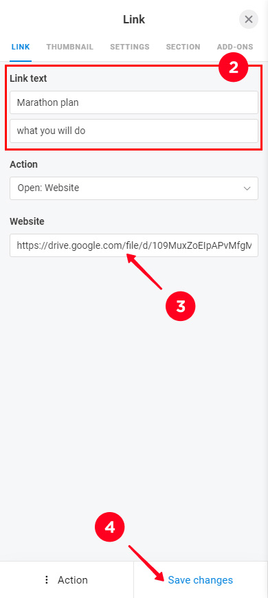 Highlighted PDF button settings, filed, and the Save changes button