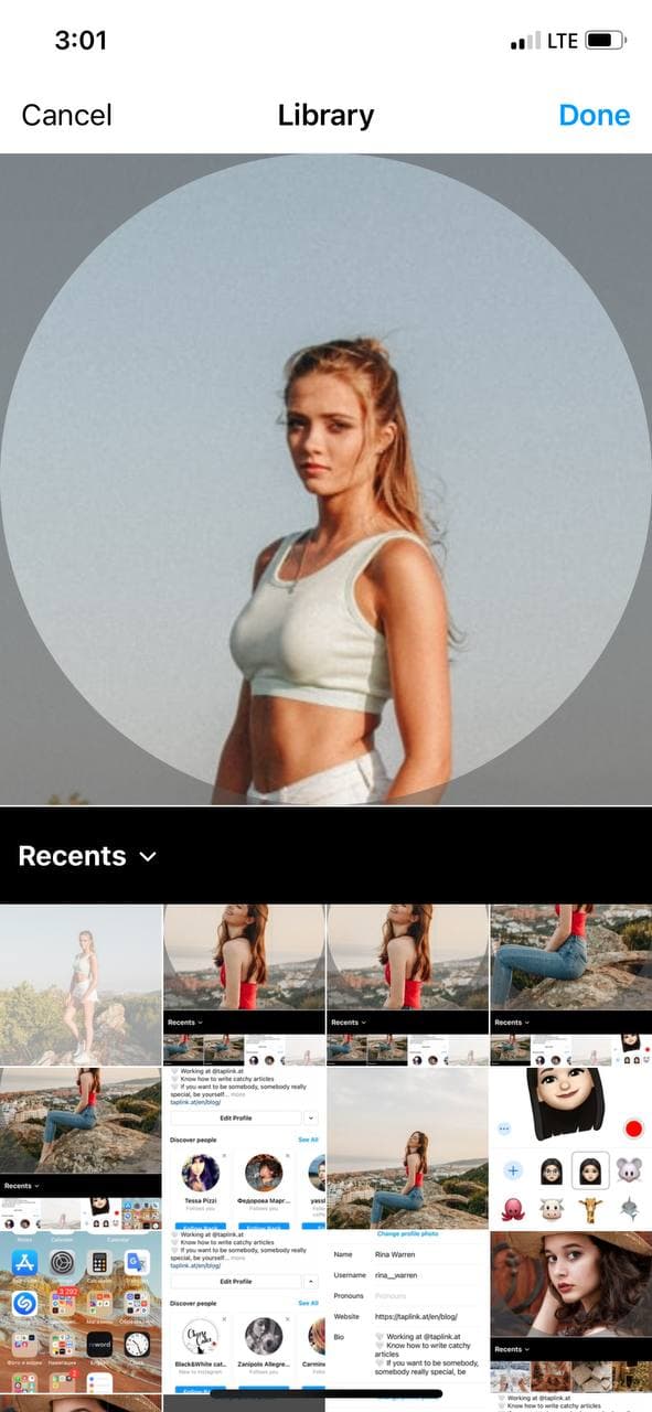 Photo of the round frame in the Instagram profile picture settings