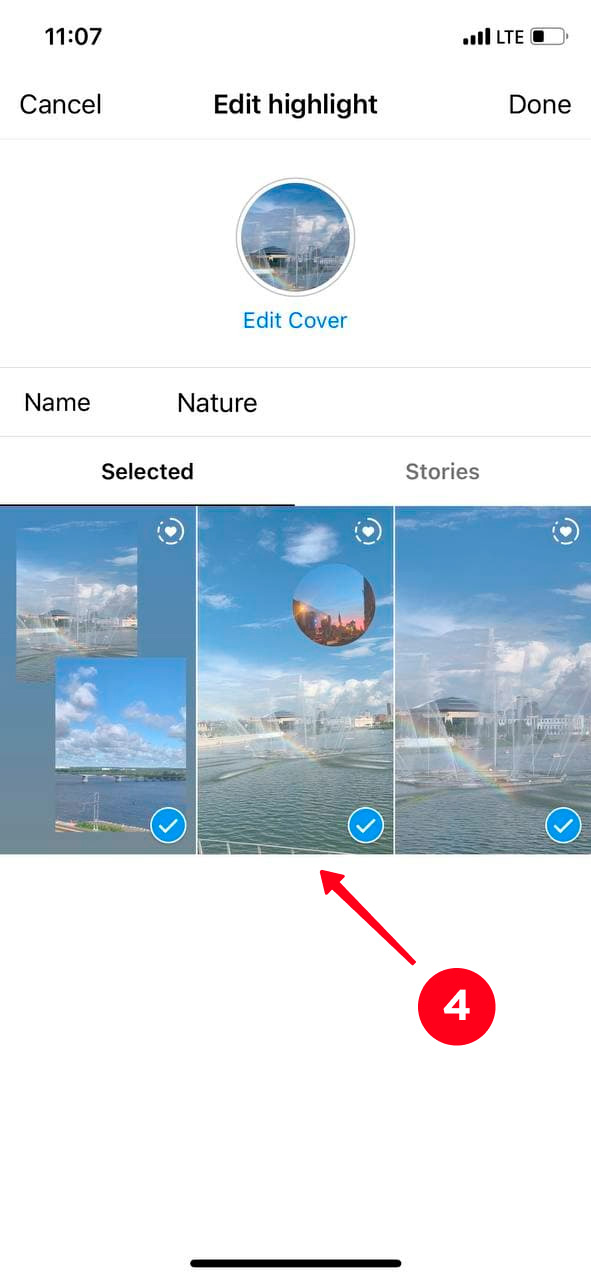 Selecting the stories to be remove from Instagram Highlights