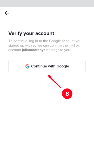Verifying the TikTok account to confirm it belongs to the user
