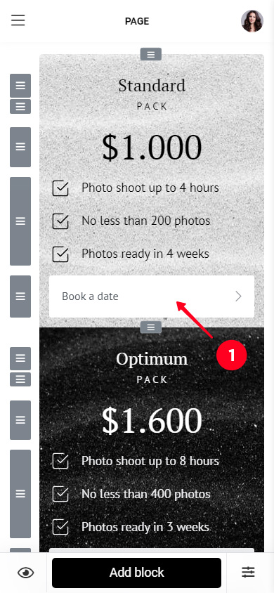 Tapping a link on a page in the Taplink editor